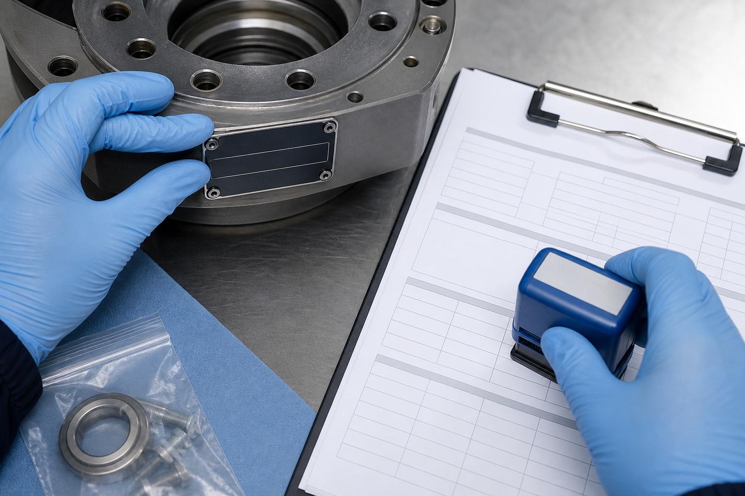 Aircraft component identification plate checked against receiving records
