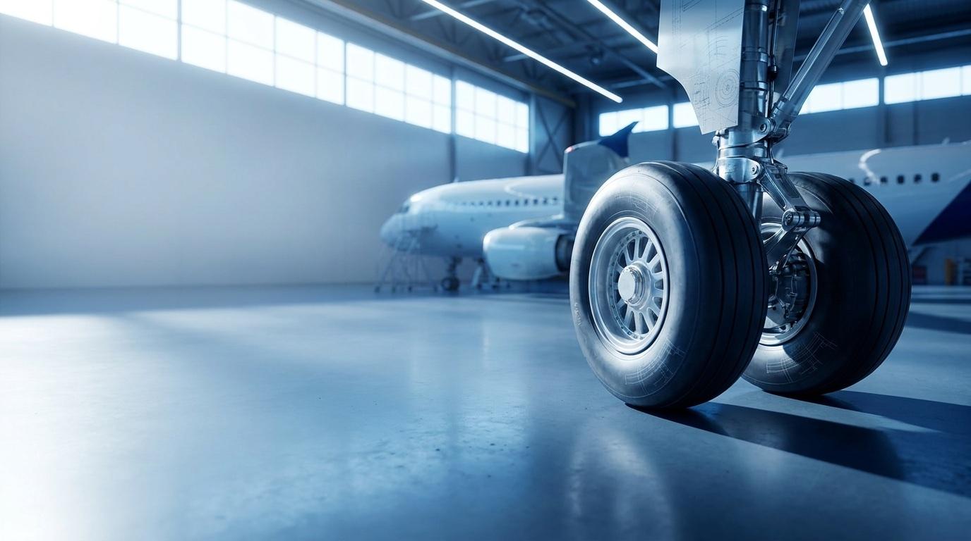 Aircraft landing-gear tires prepared in a maintenance hangar